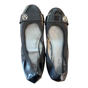 COACH Womens Chelsea Ballet Flats Shoes‎ Size 7 Black W/ Silver Logo Patent Toe